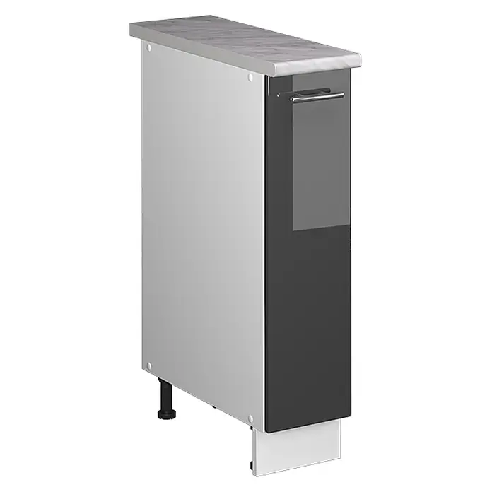 Apothekerschrank Fame-Line 20 cm Anthrazit Hochglanz Art.-Nr. 62065 -  - Schmaler hellgrauer Auszugsschrank mit dunkelgrauer Front, silbernem Griff und hellgrauer Arbeitsplatte.