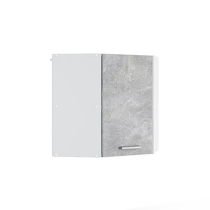 Küchenfront R-Line 36.4 cm Beton Art.-Nr. 30219 -  - Eck-Wandschrank mit einer hellgrauen Tür und einer dunkelgrauen Tür in Betonoptik, mit silbernem Griff.