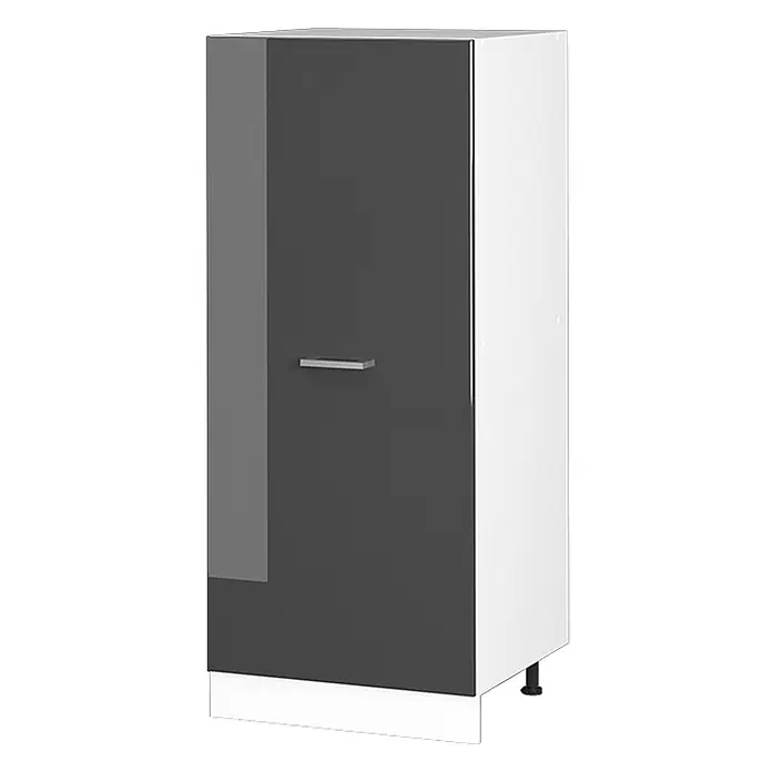 Küchenfront R-Line 59.6 cm Anthrazit Hochglanz Art.-Nr. 37409 -  - Hoher moderner Schrank mit dunkelgrauer Tür, weißen Seiten und Chromgriff.