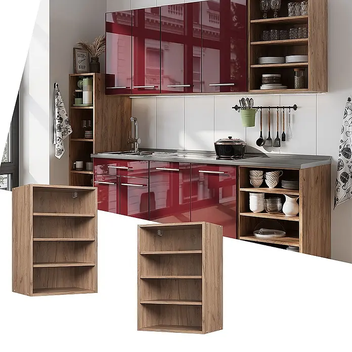 Hängeschrank Fame-Line 50 cm Goldkraft Eiche Art.-Nr. 62731 -  - Hellbraunes Holzregal mit vier Fächern, ideal zur Wandmontage oder vielseitigen Aufbewahrung.