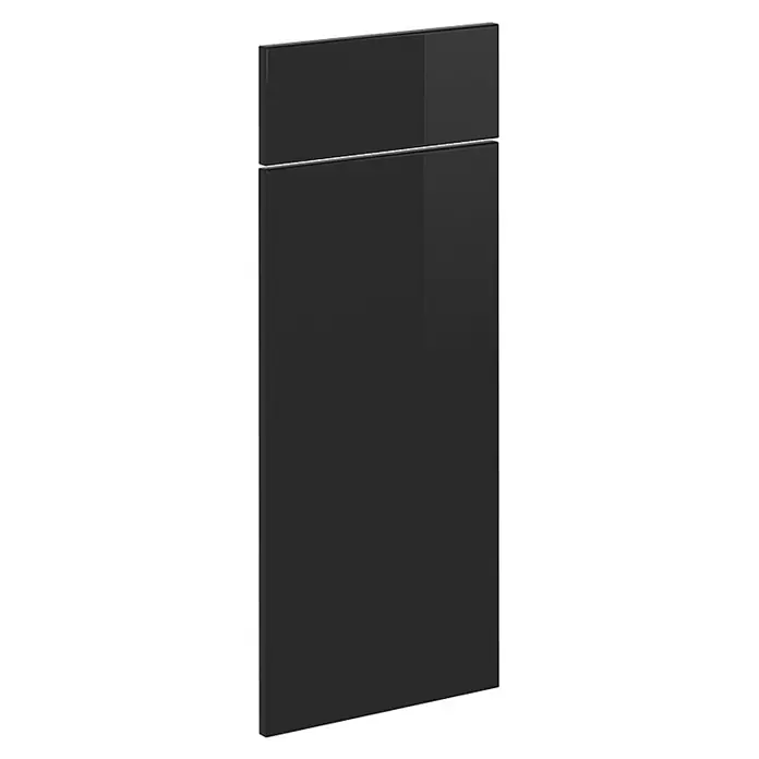 Küchenfront R-Line 29.6 cm Schwarz Hochglanz Art.-Nr. 40919 -  - Hochglanz-Küchenschranktür in Dunkelgrau mit integrierter Griffleiste.