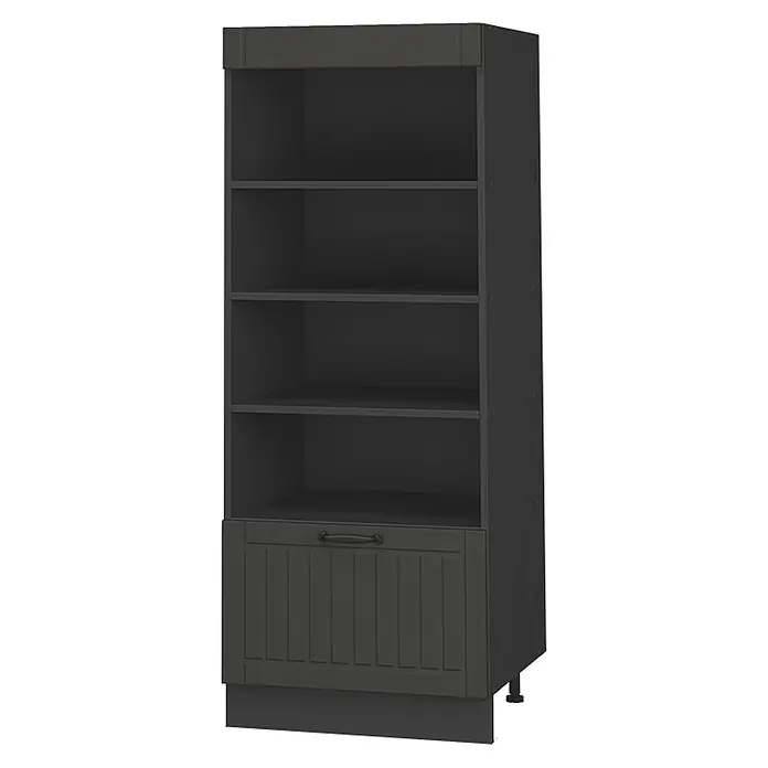 Vorratsschrank Fame-Line 60 cm Dunkelgrau Art.-Nr. 62226 -  - Dunkelgraues Bücherregal mit offenen Fächern und einem Unterschrank mit gerillter Tür und Griff.