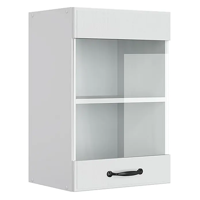 Küchenfront R-Line 39.6 cm Weiß Landhaus Art.-Nr. 36341 -  - Weißer Wandschrank mit Glastür und Bodenschublade.
