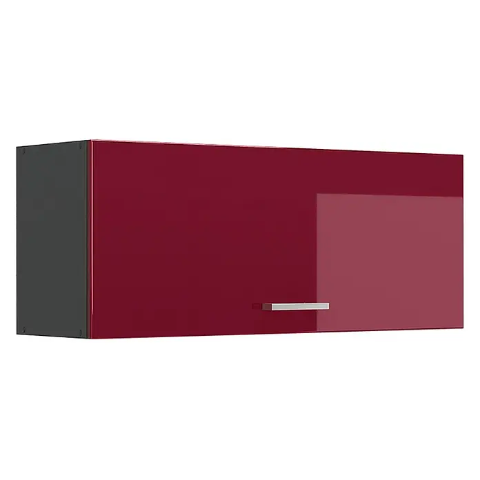 Hängeschrank R-Line 100 cm Rot Hochglanz Art.-Nr. 63167 -  - Glänzender dunkelroter Wandschrank mit dunkelgrauer Seitenwand und silbernem Griff.