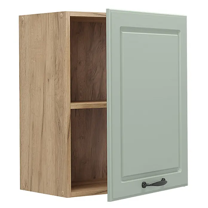 Hängeschrank R-Line 50 cm Mint Landhaus Art.-Nr. 72275 -  - Wandschrank mit hellem Holzdekor und offener hellgrüner Kassettentür mit dunklem Griff.