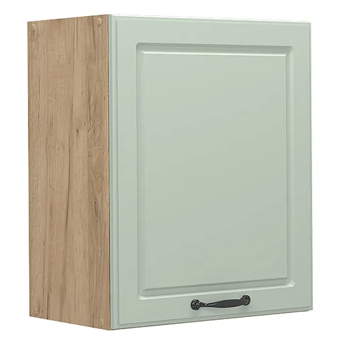 Hängeschrank R-Line 50 cm Mint Landhaus Art.-Nr. 72275 -  - Hellgrüner Wandschrank mit Holzoptik-Seitenplatte und schwarzem Griff.