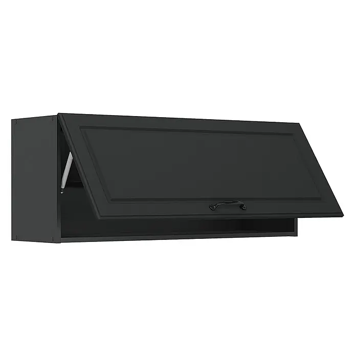Hängeschrank R-Line 100 cm Anthrazit Landhaus Art.-Nr. 63159 -  - Schwarzer Oberschrank mit nach oben öffnender Tür, Gasdruckfeder und dunklem Griff.