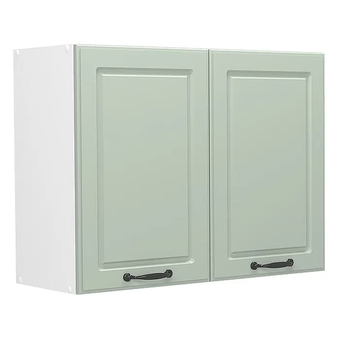 Hängeschrank R-Line 80 cm Mint Landhaus Art.-Nr. 72295 -  - Hellgrüner zweitüriger Wandschrank mit weißen Seiten und schwarzen Griffen, ideal für die Küche.