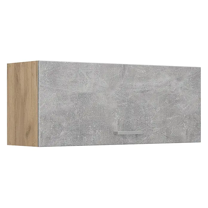 Hängeschrank R-Line 100 cm Beton Art.-Nr. 63132 -  - Wandschrank mit heller Holzmaserungsseite und grauer Betonoptikfront mit silbernem Griff.