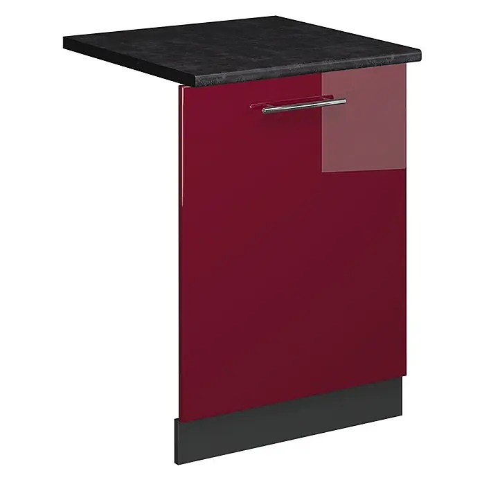 Geschirrspülblende Fame-Line 60 cm Bordeaux Hochglanz Art.-Nr. 54812 -  - Glänzende bordeauxfarbene Geschirrspülerfront mit schwarzer Arbeitsplatte und Metallgriff.
