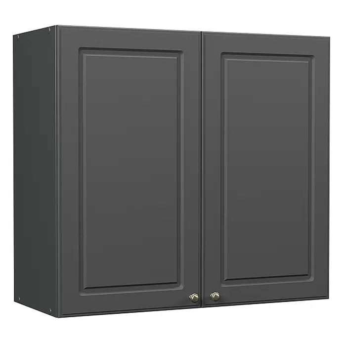 Hängeschrank Fame-Line 80 cm Anthrazit-Gold Landhaus Art.-Nr. 62811 -  - Dunkelgrauer zweitüriger Küchenoberschrank mit Kassettenfronten und silbernen Knöpfen.