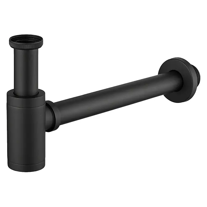 LOMAZOO Ablaufsiphon 44 mm Schwarz matt -  - Mattschwarzer zylindrischer Flaschensiphon für Waschtisch oder Spülenabfluss, mit verstellbarem Rohr.