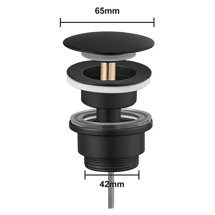 LOMAZOO Waschbecken-Abflussstopfen Clickwaste 42 mm Schwarz matt -  - Mattschwarzer Pop-up-Waschbeckenstöpsel mit 65 mm Oberdurchmesser und 42 mm Gewindeanschluss.