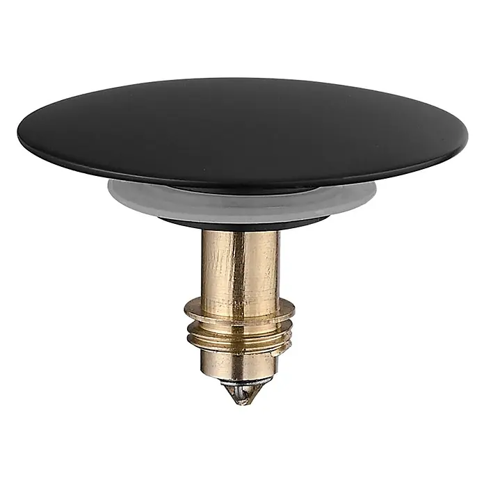 LOMAZOO Waschbecken-Abflussstopfen Clickwaste 42 mm Schwarz matt -  - Schwarzer matter Pop-up-Abflussstöpsel mit messingfarbenem Mechanismus und grauem Dichtungsring.
