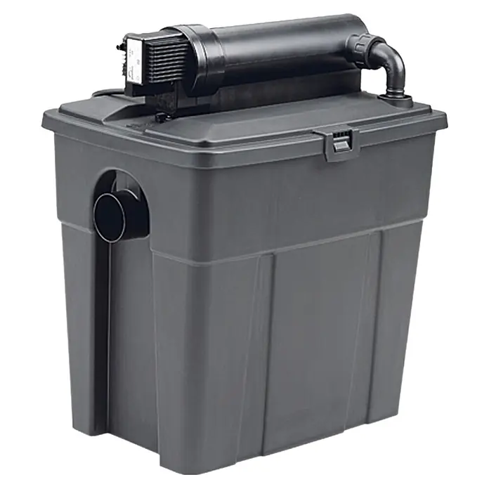 Neptun Classic Filtro en línea NCTF-O 8000 - Dimensión de estanque: 8 m³, Consumo de potencia: 40 W - Filtro de estanque de plástico gris oscuro con unidad clarificadora UV negra integrada para purificación de agua.