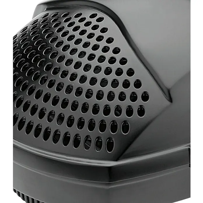 Neptun Premium Wasserspielpumpe NPTP-O 2500 - 40 W, Fördermenge pro Std.: 2.500 l - Nahaufnahme einer schwarzen, perforierten Abdeckung eines elektrischen Geräts. Die Löcher sorgen für Belüftung des Produkts.