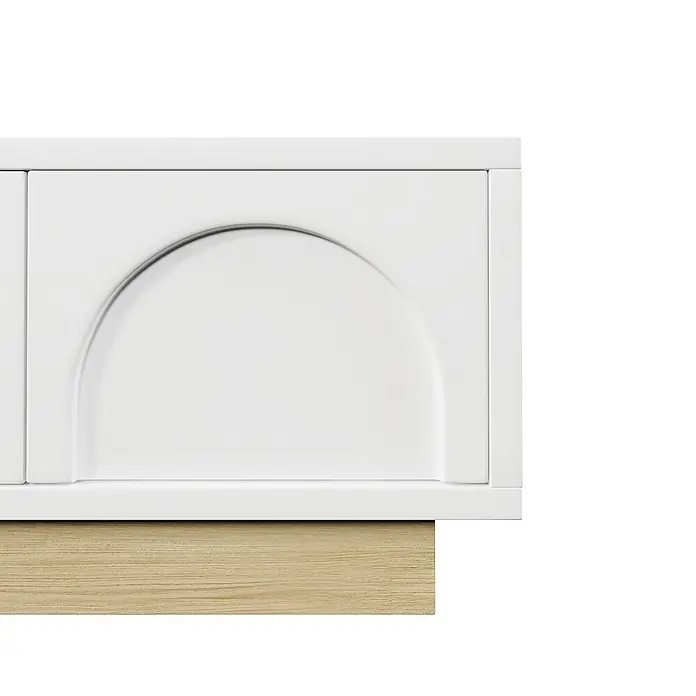 SONNENH TV-Lowboard 175 x 40 x 41,5 cm, Weiß -  - Weißer Schrankschubladenfront mit halbkreisförmiger geschnitzter Griffdetail und heller Holzbasis.