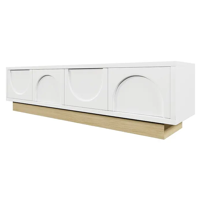 SONNENH TV-Lowboard 175 x 40 x 41,5 cm, Weiß -  - Weißer Schrank mit halbrunden Schiebetüren und hellem Holzsockel.