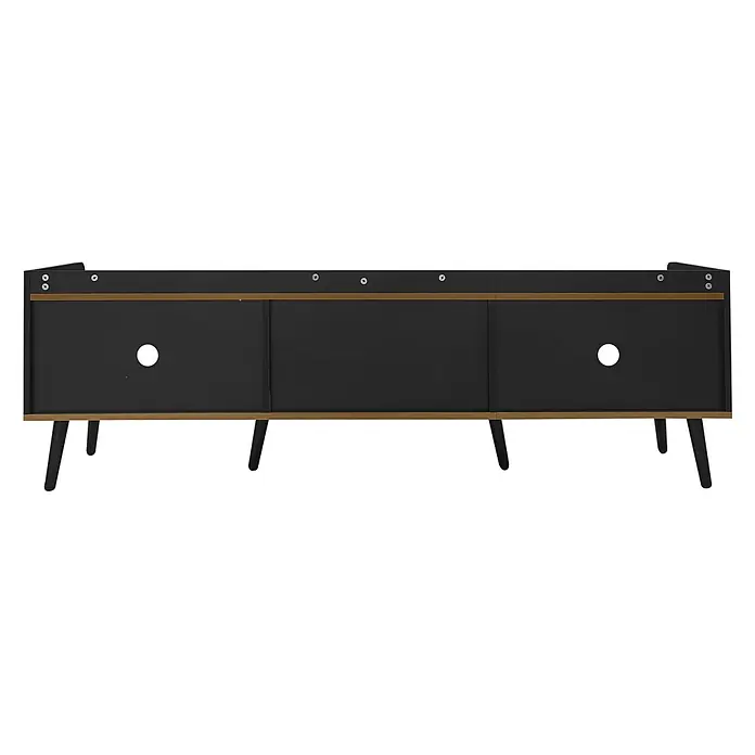 SONNENH TV-Lowboard 160 x 39 x 49,5 cm, Schwarz/Natur -  - Schwarzes Medienlowboard mit Holzapplikationen und konischen Beinen, drei Fächer und Kabeldurchführungen.