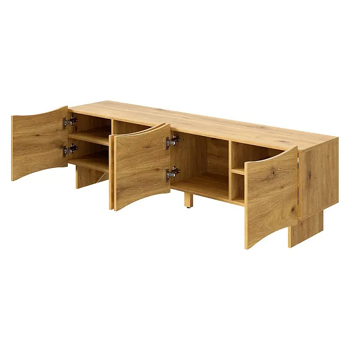 SONNENH TV-Lowboard 155 x 36 x 47 cm, Natur -  - Hellbraunes Holz-TV-Lowboard/Sideboard mit offenen Fächern und geschwungenen Flügeltüren.