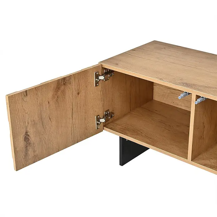 SONNENH TV-Lowboard 180 x 38,5 x 45 cm, Natur -  - Heller Holzschrank mit offener Tür, Scharnieren und Innenfächern.
