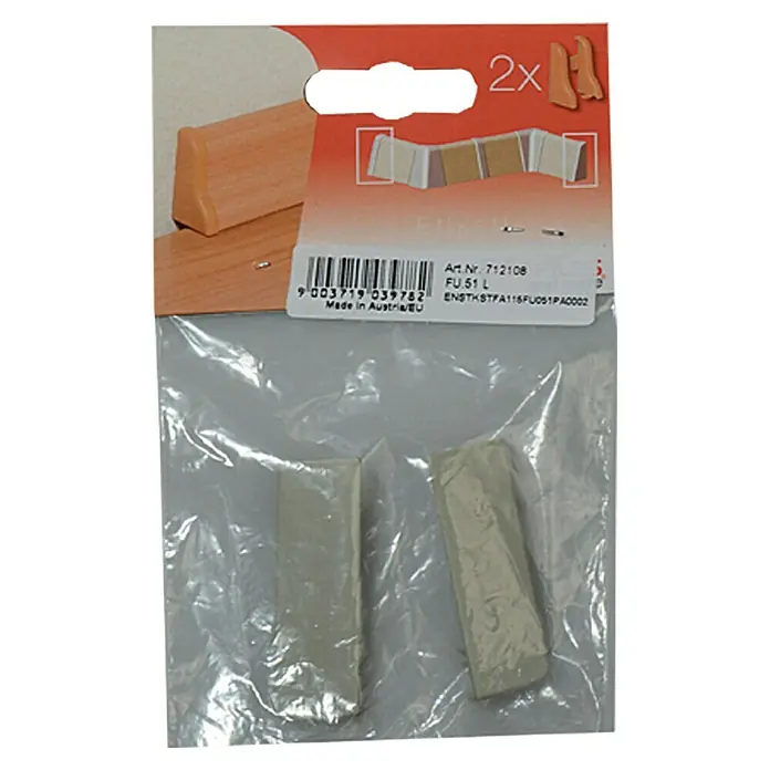Profiles and more Endkappe FU51L/KU51L - Grau, 2 Stk. - Das Bild zeigt eine Packung mit zwei Holzreparaturstiften der Marke "Enko", ideal für die Ausbesserung von Holzoberflächen.