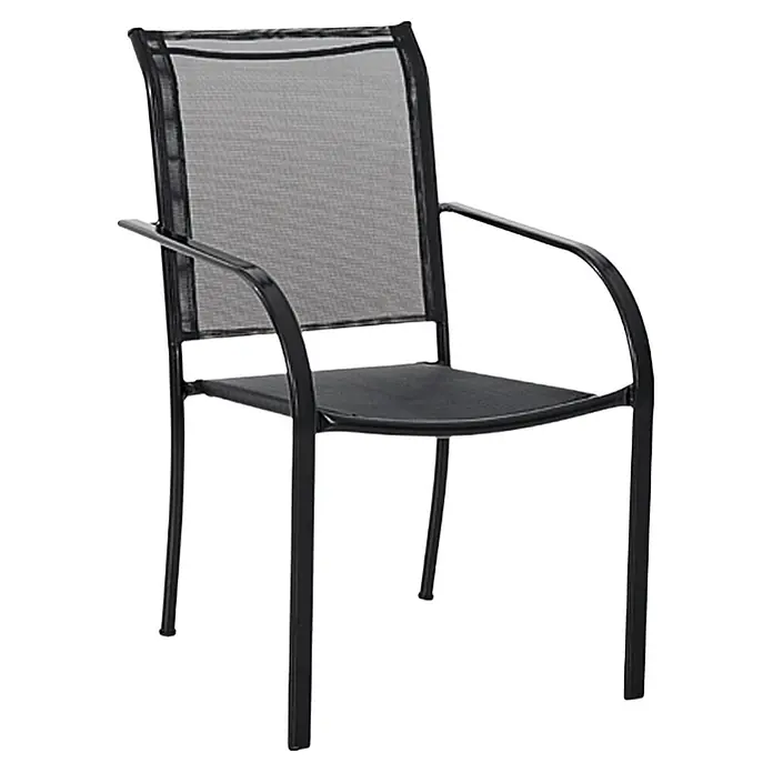 Sunfun Silla de jardín Lea - 66 x 56 x 86 cm, Negro, Acero/Textiline, Apilable - Silla de jardín negra con reposabrazos de malla. La silla es ligera y resistente, perfecta para uso en exteriores.