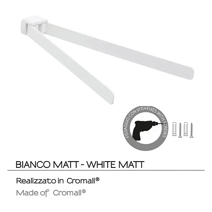 KV Handtuchhalter in mattweißer ausführung | Giacinto -  - Weiß matter Klapphandtuchhalter aus Cromall®, zur Wandmontage mit Schrauben.