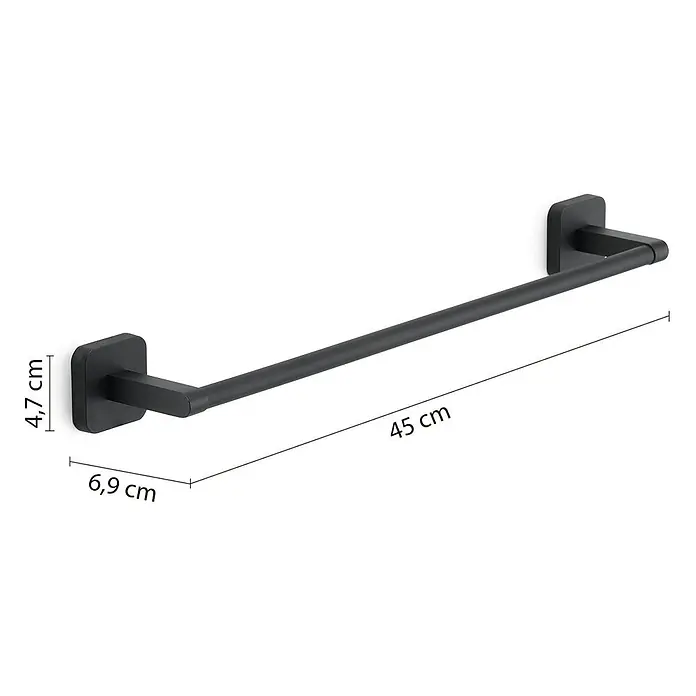 KV Handtuchhalter 45 cm schwarz matt zur Wandmontage | Tahiti -  - Schwarze wandmontierte Handtuchstange, 45 cm lang, mit quadratischen Wandplatten.