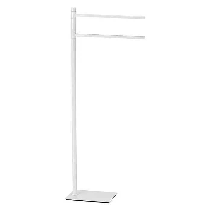 KV Weißer Badetuchhalter Standmodell | Silene -  - Weißer freistehender Handtuchhalter aus Metall mit zwei horizontalen Stangen.