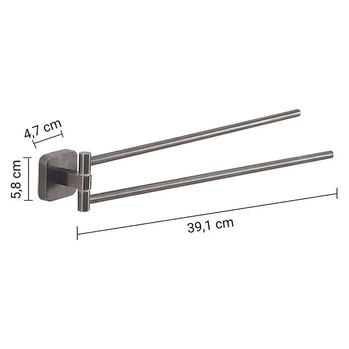 KV Schwenkbarer Handtuchhalter Wandmontage Gun Metal | Tahiti -  - Doppelter schwenkbarer Handtuchhalter aus gebürstetem Metall, 39,1 cm lang, mit 5,8 cm hoher Montageplatte.