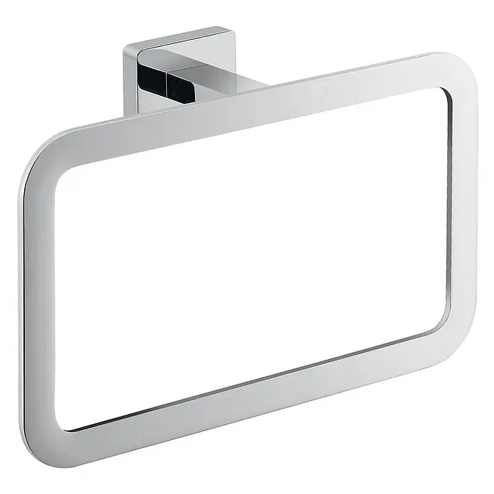KV Quadratischer Handtuchring, elegant und modern | Atene -  - Polierter Chrom-Handtuchring mit rechteckigem, abgerundetem Design, montiert auf einer quadratischen Basis.