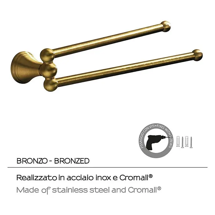 KV 2-armiger Handtuchhalter aus bronzefarbenem Edelstahl | Rosa -  - Bronzierte doppelte Handtuchstange aus Edelstahl und Cromall.