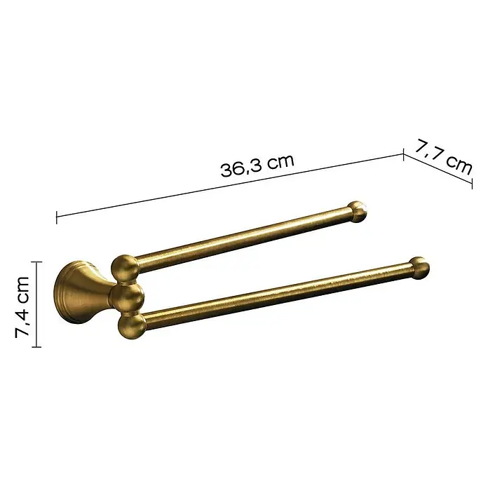 KV 2-armiger Handtuchhalter aus bronzefarbenem Edelstahl | Rosa -  - Messingfarbener Doppelhandtuchhalter mit Maßen.
