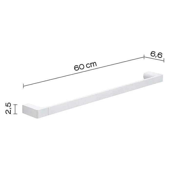 KV Mattweißer Badetuchhalter 60cm, Wandmontage | Giacinto -  - Weißer Handtuchhalter. Länge 60 cm, Tiefe 6,6 cm, Höhe 2,5 cm.