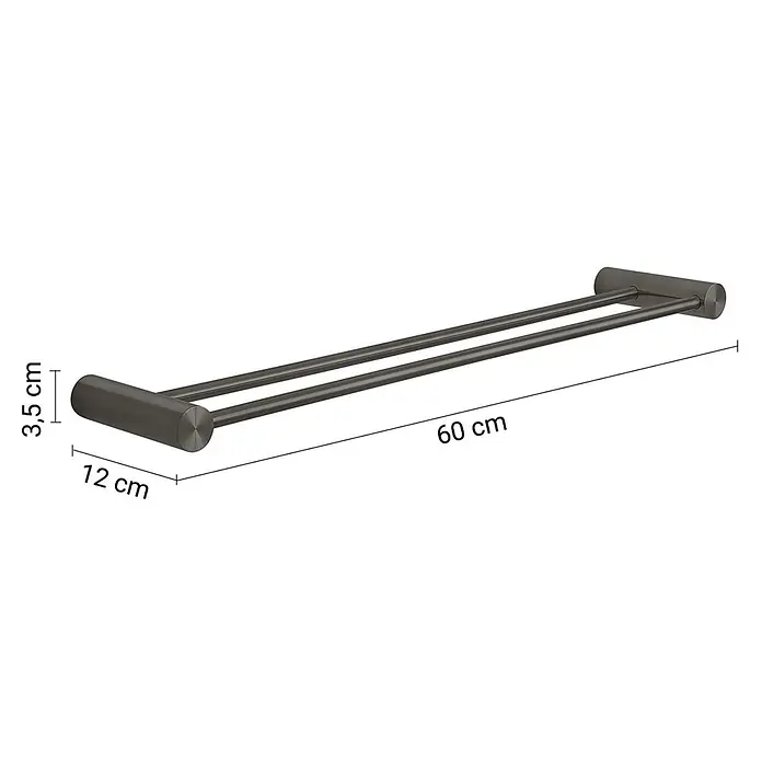 KV Doppel-Handtuchhalter 60 cm aus Edelstahl Gun Metal | Aloe -  - Dunkle Metall-Doppelhandtuchstange, 60 cm lang, 12 cm tief, 3,5 cm hoch.