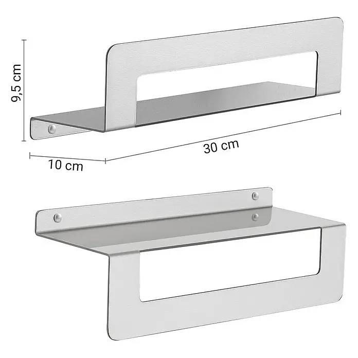 KV Duschablage mit Handtuchhalter 30 cm | Camelia -  - Wandregal aus gebürstetem Metall mit integrierter Stange, 30x10x9,5 cm.