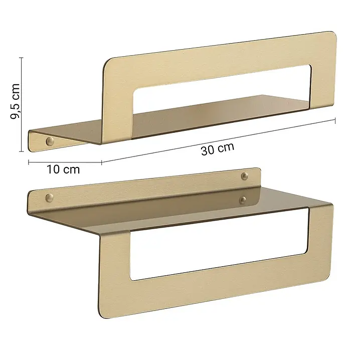 KV Duschablage mit Handtuchhalter 30 cm mattgold | Camelia -  - Goldenes Wandregal aus gebürstetem Metall, 30x10x9,5 cm, für moderne Aufbewahrung.