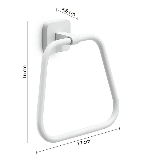 KV Handtuchhalter Ring zur Wandmontage, mattweiß, Tahiti -  - Weißer quadratischer Handtuchring mit den Maßen: 16 cm Höhe, 17 cm Breite und 4,6 cm Tiefe.