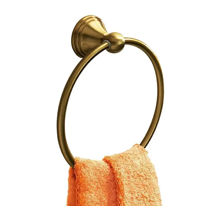 KV Edelstahl Handtuchring in Bronze ausführung | Rosa -  - Handtuchring aus antikem Messing mit einem gefalteten orangefarbenen Handtuch.