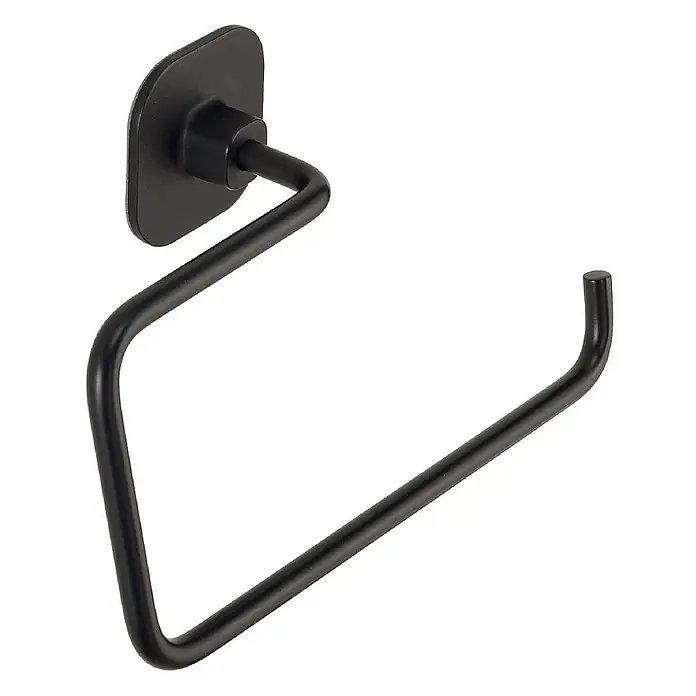 KV Badetuchring in Schwarz aus Edelstahl | Timo -  - Schwarzmetallischer Toilettenpapierhalter mit quadratischer Basis.