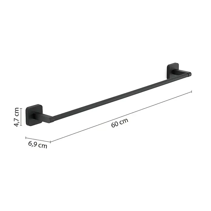 KV Handtuchhalter 60 cm schwarz matt zur Wandmontage | Tahiti -  - Schwarzer Metall-Handtuchhalter, 60 cm lang, 4,7 cm hoch, 6,9 cm tief.