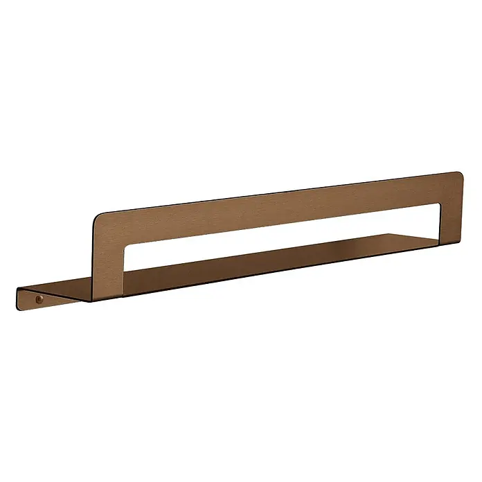 KV Duschablage mit Handtuchhalter 50 cm roségold | Camelia -  - Minimalistische U-förmige Regalstütze aus gebürstetem bronzefarbenem Metall mit sichtbarer Befestigungsschraube.