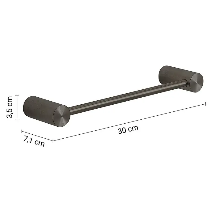 KV Handtuchhalter 30 cm aus Edelstahl Gun Metal | Aloe -  - Bürsteter dunkelgrauer Metall-Handtuchhalter, 30 cm lang, mit zylindrischen Halterungen, 7,1 cm tief und 3,5 cm hoch.