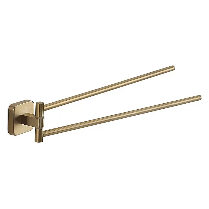 KV Schwenkbarer Handtuchhalter Wandmontage mattgold | Tahiti -  - Schwenkbarer Handtuchhalter aus gebürstetem Messing mit zwei Armen auf quadratischer Halterung.