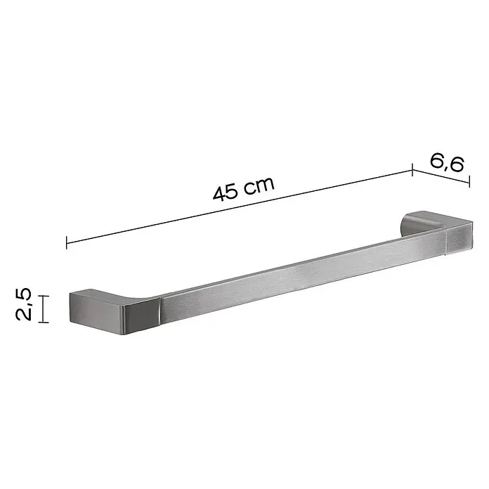 KV Handtuchhalter 45 cm gebürstet zur Wandmontage | Palazzo -  - Handtuchhalter aus gebürstetem Metall, 45 cm lang, 2,5 cm hoch, 6,6 cm Wandabstand.