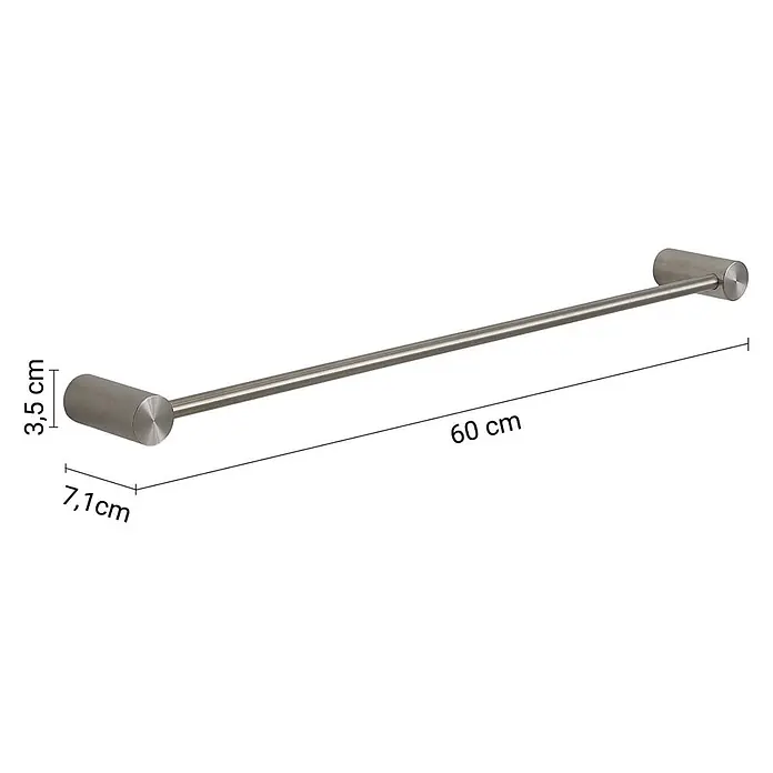 KV Handtuchhalter 60 cm aus gebürstetem Edelstahl | Aloe -  - Handtuchstange aus gebürstetem Metall, 60 cm lang. Endstücke messen 7,1 cm Tiefe und 3,5 cm Durchmesser.