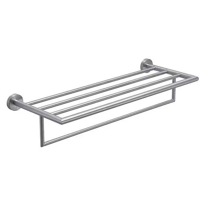 KV Gebürstete Edelstahl Handtuchablage | Loto -  - Gebürsteter Metall-Handtuchhalter mit Ablage und unterer Stange.