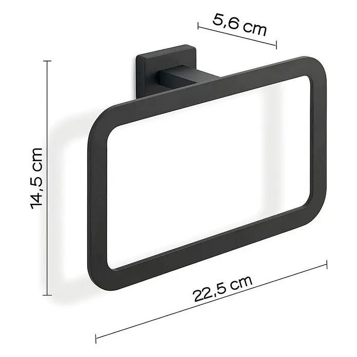 KV Schwarzer Handtuchring, matte ausführung | Atene -  - Mattschwarzer, rechteckiger Handtuchring, 22,5 cm breit, 14,5 cm hoch, 5,6 cm tief.