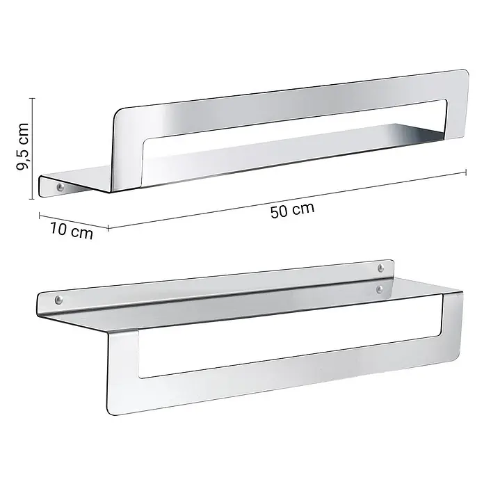 KV Duschablage mit Handtuchhalter 50 cm, verchromt | Camelia -  - Polierte Metall-Wandablage mit integrierter Handtuchstange, 50x10x9,5 cm, für Bad oder Küche.